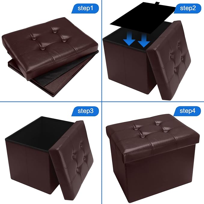 Bsketa 2PC Storage Ottoman, Folding Foot Stool - Image 7