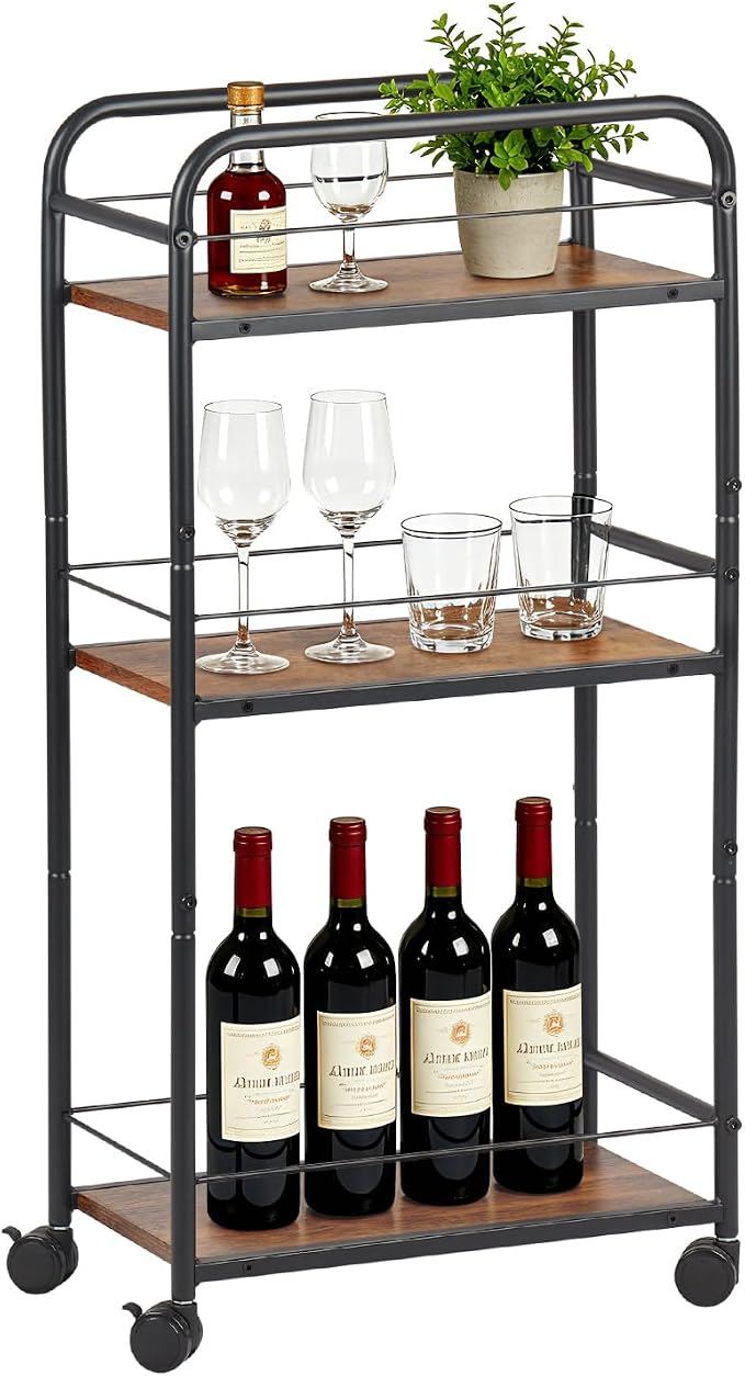 FUSLITE Small Bar Cart for Small Spaces, 3-Tier Slim Rolling Kitchen Cart on by FUSLITE