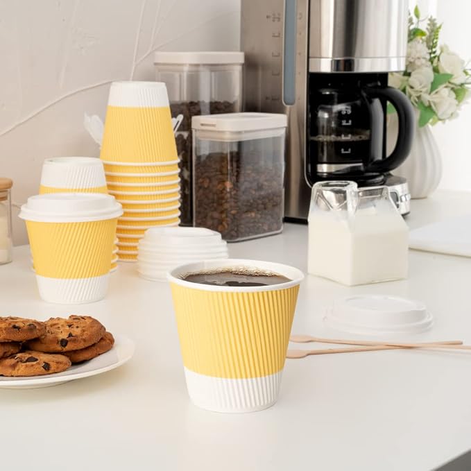 Restaurantware Ripple Wall Coffee Cups 25 Count 8 Ounce Insulated Light Yellow - Image 11