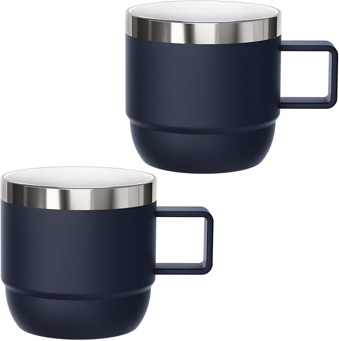 6 oz Small Espresso Mug with Handle, Ceramic-Lined 18/8 Stainless Steel by Cafezi