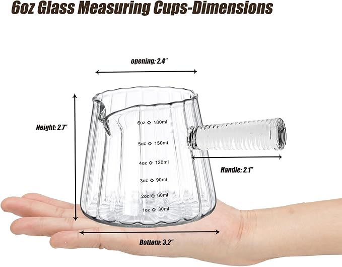FANTESTICRYAN 6OZ Measuring Cup, Ribbed Borosilicate Glass Espresso Cup - Image 3