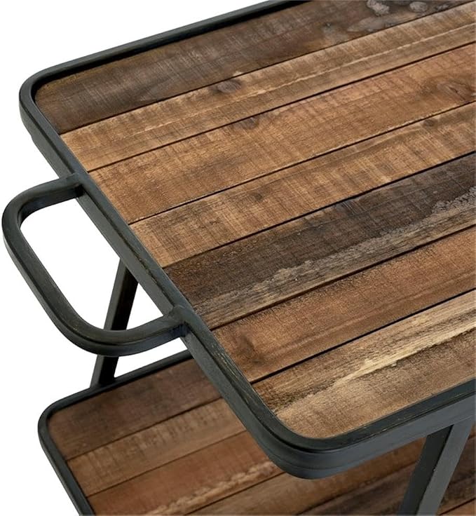 Pemberly Row Modern Contemporary 2 Tier Wooden Bar Cart, Smooth Rolling Wheels - Image 3