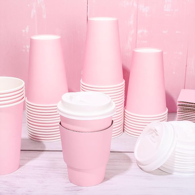 JarThenaAMCS 50Set Pink Disposable Coffee Cups - Image 5