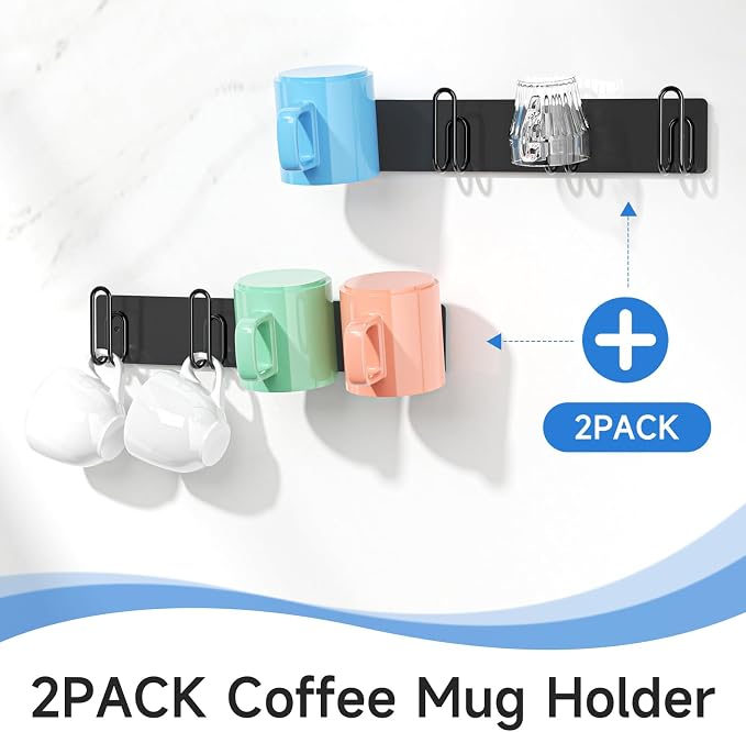 Mug Holder Wall Mounted, 2 Pack Coffee Cup Hooks, Metal Mug Rack - Image 2
