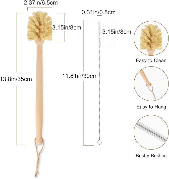 Long Handle Bottle Brush, Wooden Cleaning Brush - Image 2