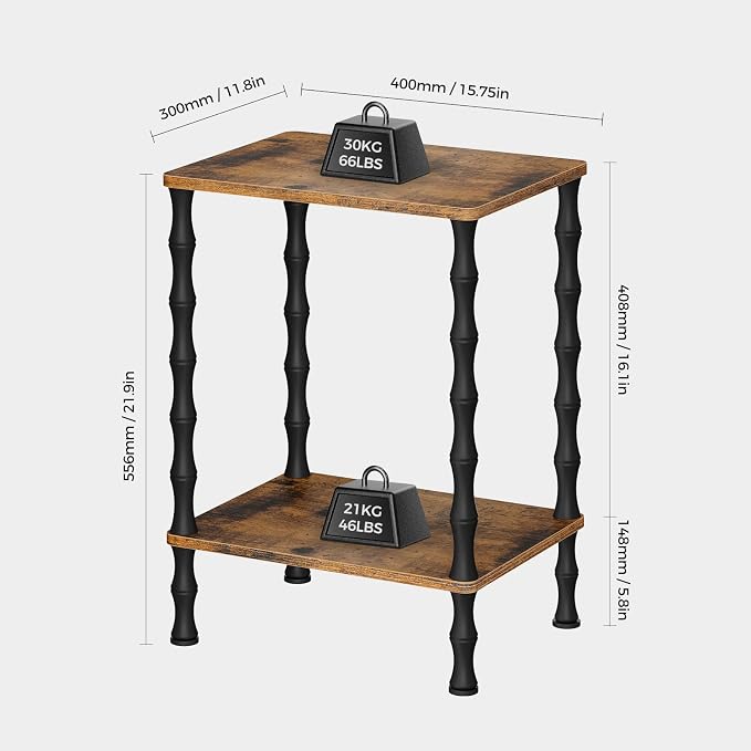 Vintage Small Side Table, 21.9 Inch Living Room End Table, 2-Tier Coffee Table - Image 3