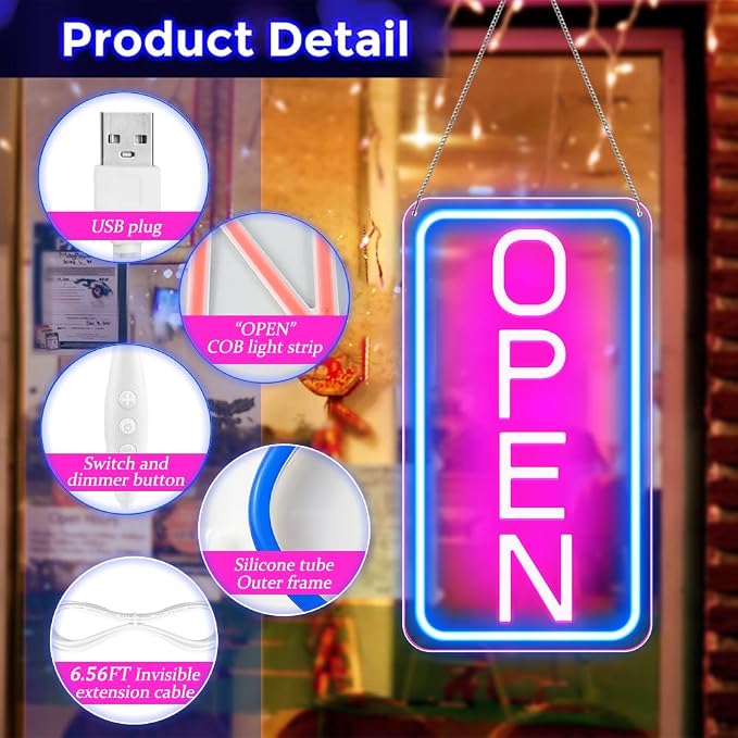 Open Signs for Business, Ultra Bright and Eye-catching Vertical Open Light Up - Image 4