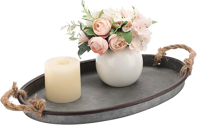 Hipiwe Galvanized Metal Iron Oval Tray by Hipiwe
