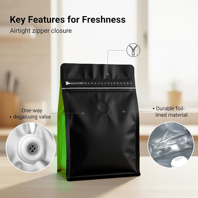 50 Pcs Coffee Bags With Valve Coffee Beans Bag with Heat Sealable Zipper - Image 2