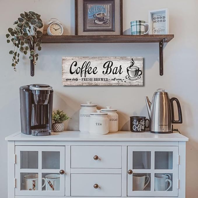 Rustic Wood Grain Coffee Station Decor - Image 4