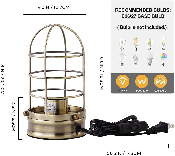 Cerdeco Small Retro Bronze Vintage Table Lamp, Industrial Desktop Lamp - Image 2