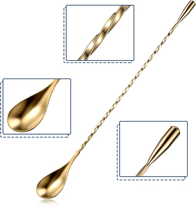 Boao 4 Pcs 12 Inch Cocktail Spoon Coffee Spoons Bar Stirring Spoon Long Handle - Image 3