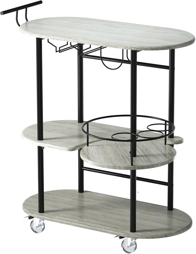 Light Gray Bar Carts with 4-Tier Storage Shelves, Mobile Bar Serving Cart with - Image 5