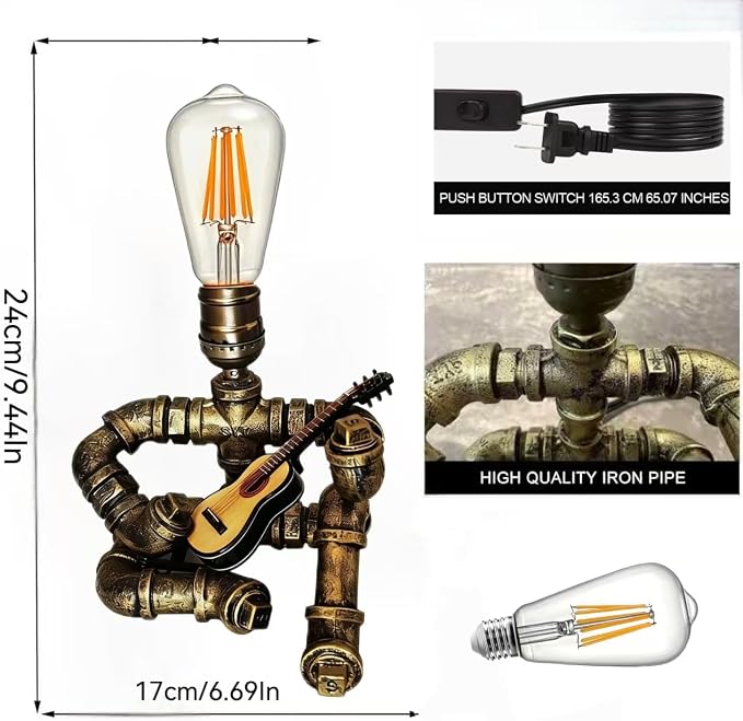 Music Guitar Table Lamp, Steampunk Guitar Robot Table Lamp, Unique Industrial - Image 2