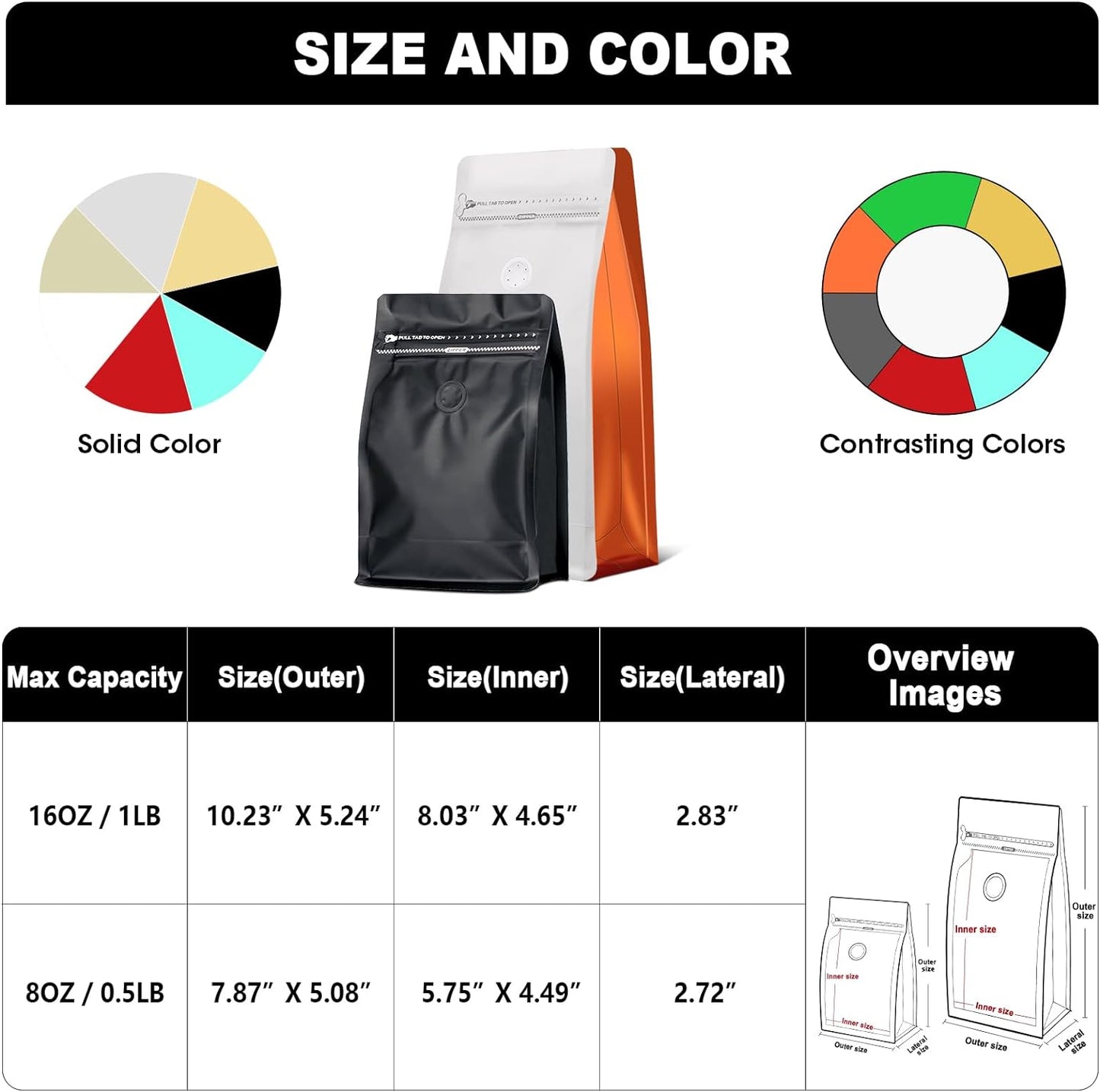 Coffee Bags with Valve(60pcs,16 oz,1 lb) Vented Coffee Beans Packaging Bags High Barrier Aluminumed Foil Flat Bottom Heat Sealed Side Zipper Resealable Storage Bag for Home or Business（White+Red）