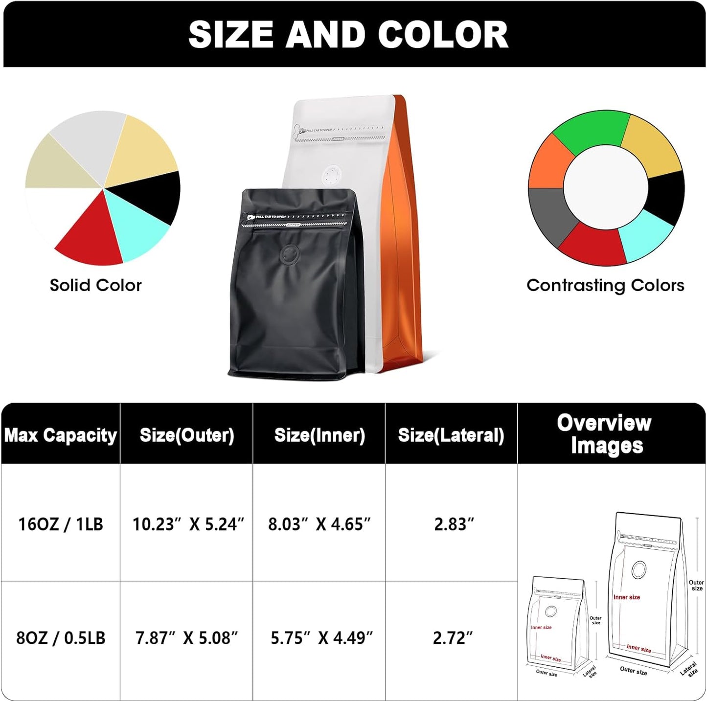 Coffee Bags with Valve(60pcs,16 oz,1 lb) Vented Coffee Beans Packaging Bags High Barrier Aluminumed Foil Flat Bottom Heat Sealed Side Zipper Resealable Storage Bag for Home or Business（White+Gold）