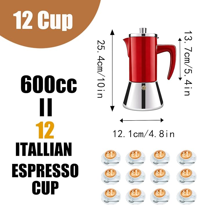 12 Cup Thickened 304 Stainless Steel Moka Pot Stovetop Espresso Maker Cafeteras - Image 2