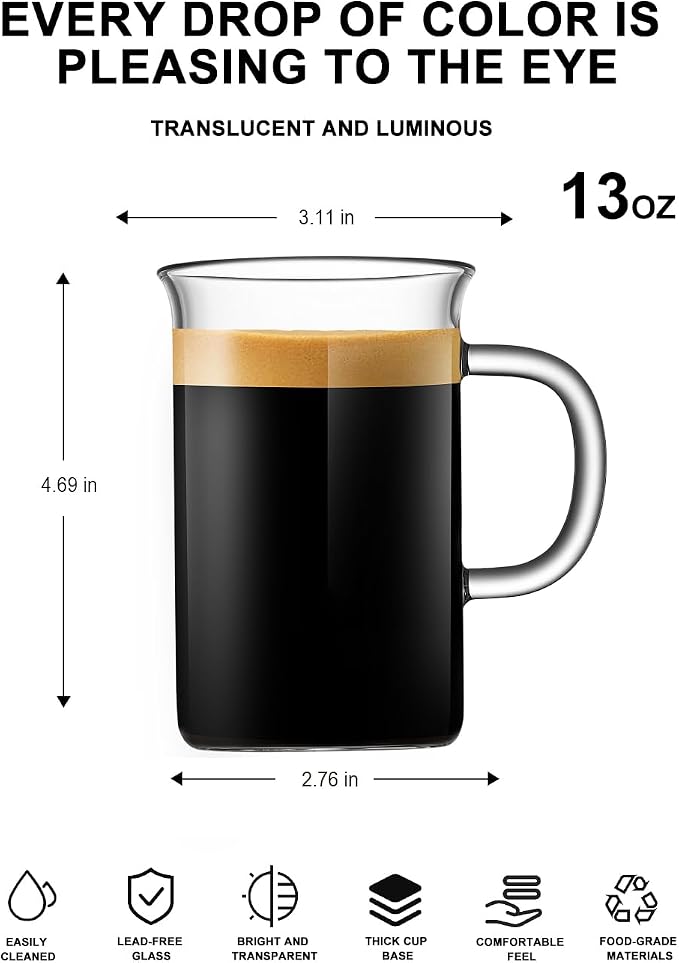 LUXU Glass Coffee Tea Cups-13 oz, Tall Drinking Glasses - Image 2