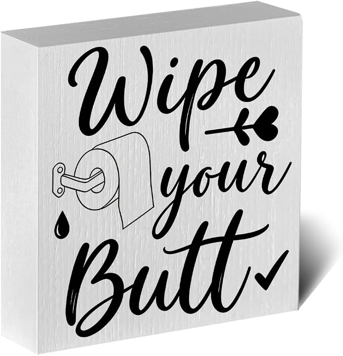 Funny Rustic Bathroom Decor Wooden Box Sign 5x5 Inch by ENGVZ