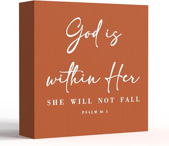 God Is Within Her Bible Verse Artwork Orange Wood Box Sign Rustic Farmhouse by ENGVZ
