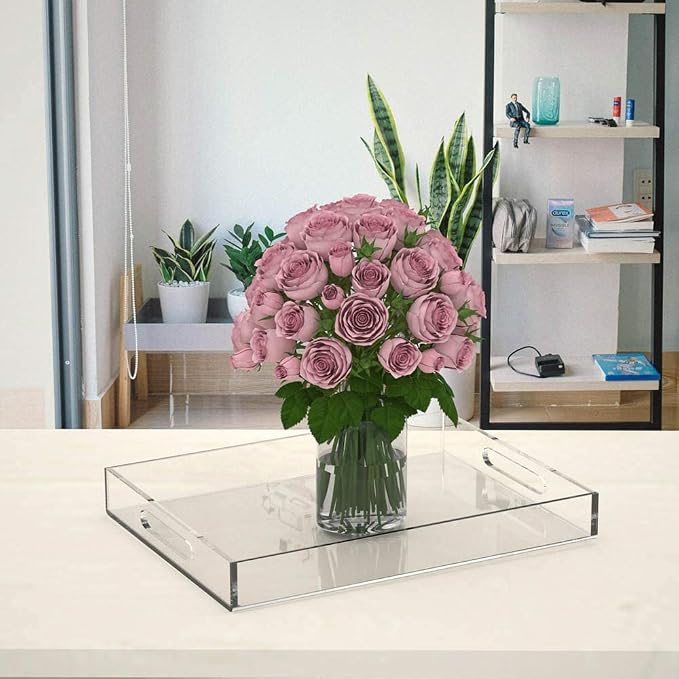 NIUBEE Acrylic Serving Tray 16x20 Inches -Spill Proof- Clear Decorative Tray - Image 6