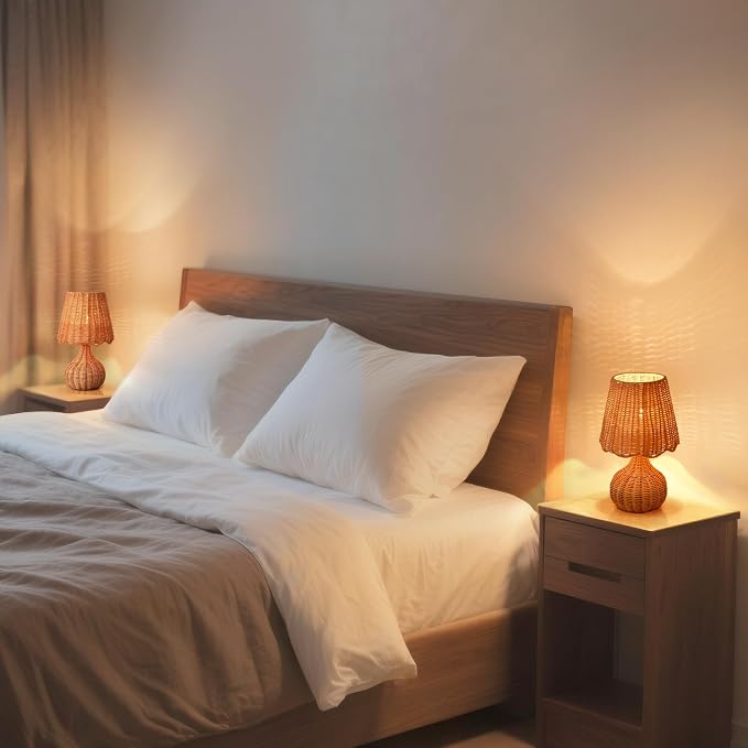 Ziqqeelam Rattan Table Lamp for Bedroom, Boho Small Table Lamps for Bedside - Image 8