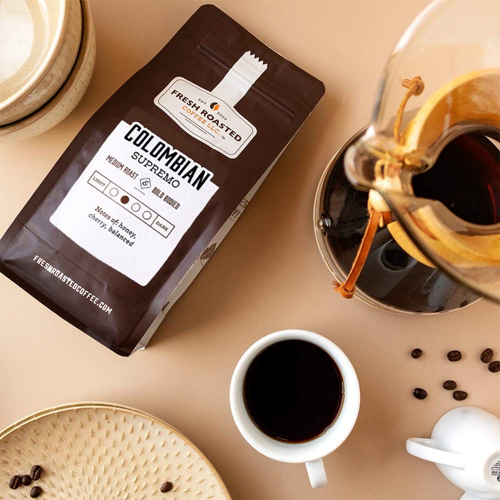 Fresh Roasted Coffee,100% Colombian, 12 oz, Medium Roast, Kosher, Whole Bean