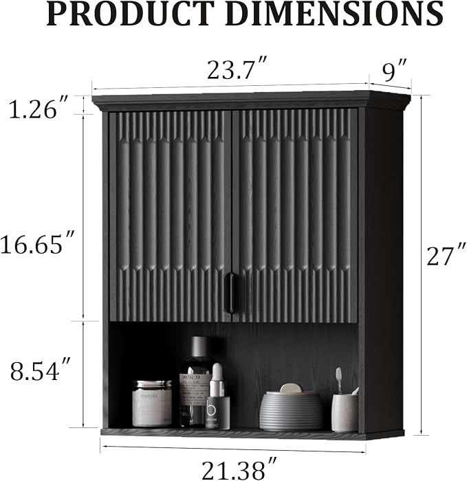 FLOWBACK BlackBathroom Wall Cabinet Over The Toilet Storage, 23.5×31.4 Inch - Image 3