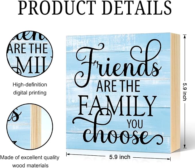 Friends Are the Family We Choose Wooden Box Sign Rustic Wood Block Plaque Box - Image 2
