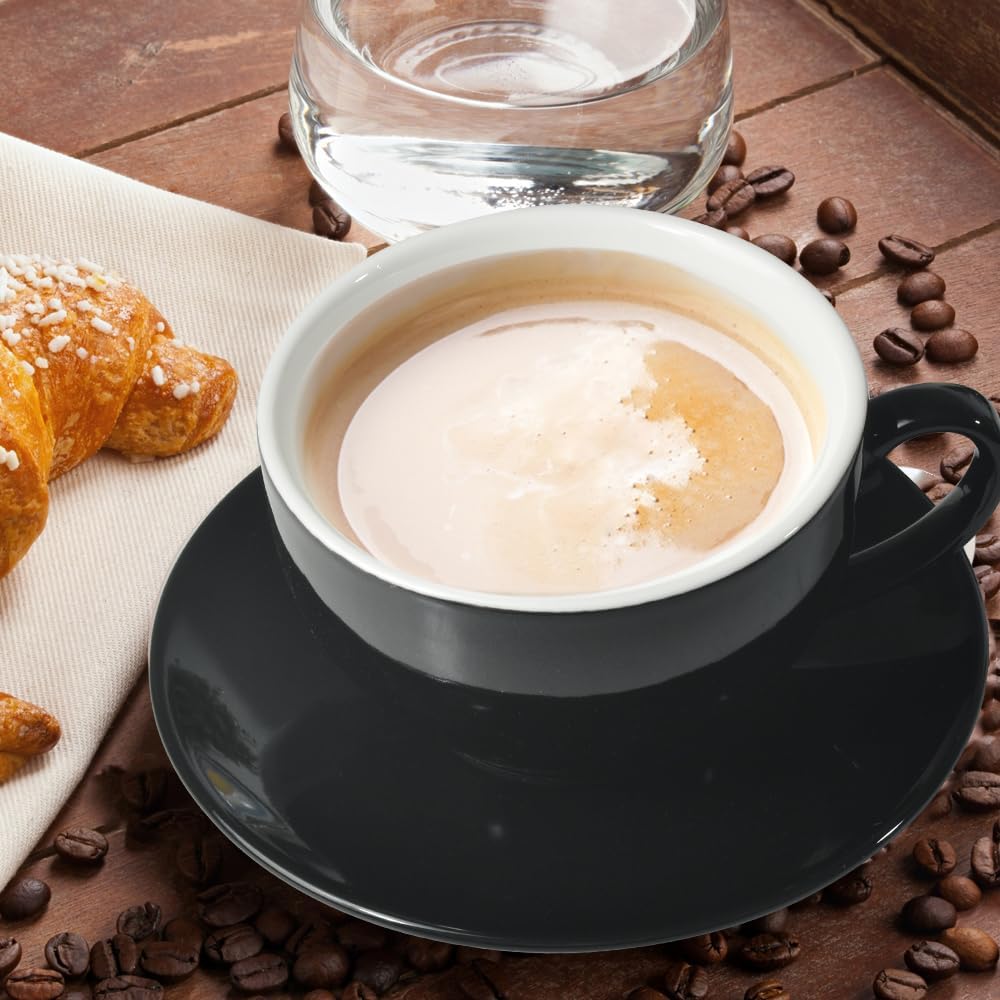Porcelain Coffee Cup with Saucer 220ml/7.3oz for Cappuccino, Latte, and Tea, Black