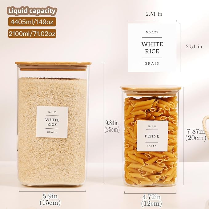 2 Pack large Square Glass Flour and Sugar Containers - Image 3