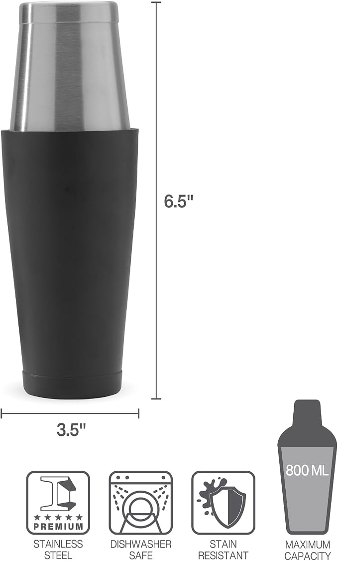 Houdini Boston Cocktail Shaker, 800 ml Two-Piece Stainless Steel and Black - Image 2