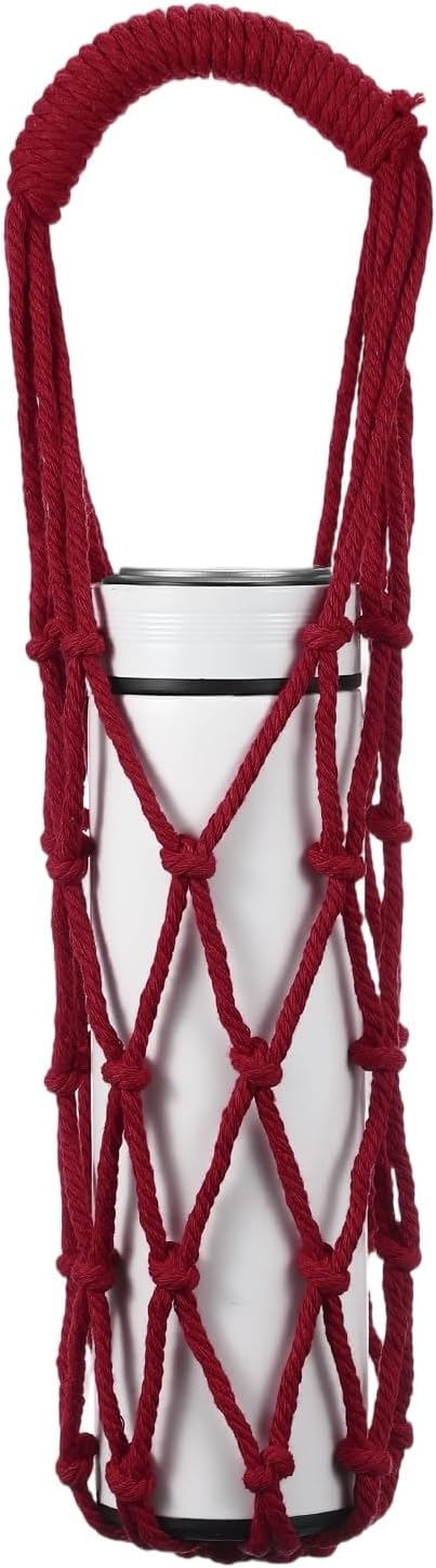 Crochet Water Bottle Carrier Bag, Handwoven Cotton Rope Cup Holder by YELARXI
