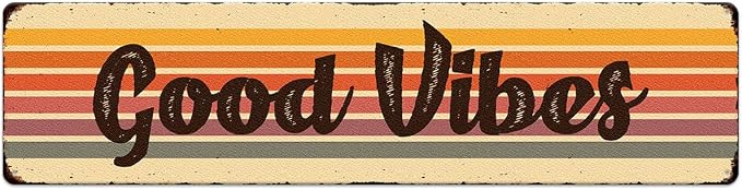 Good Vibe Rainbow Stripe Pattern Tin Sign Vintage Metal Sign Retro Wall Art by SCAZOMV