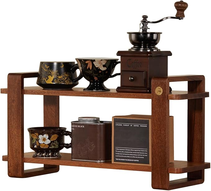 Coffee Station Organizer for Kitchen Countertop Mug Holder 2 Tier Wooden Cup by KAOTGOT