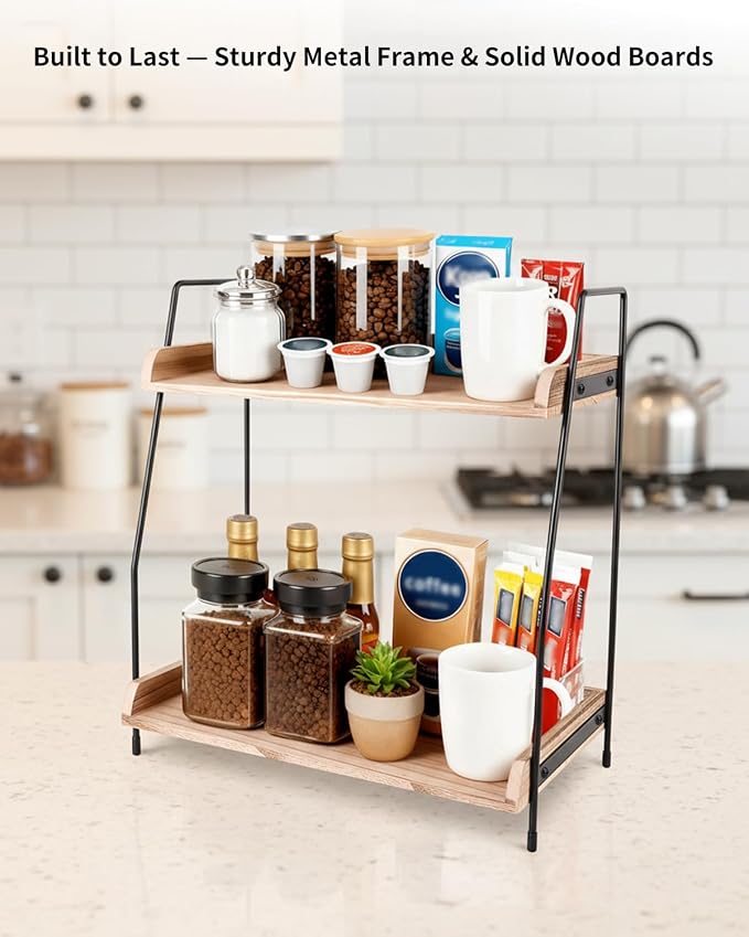 Coffee Bar Organizer for Countertop, 2-Tier Coffee Station Organizer - Image 2