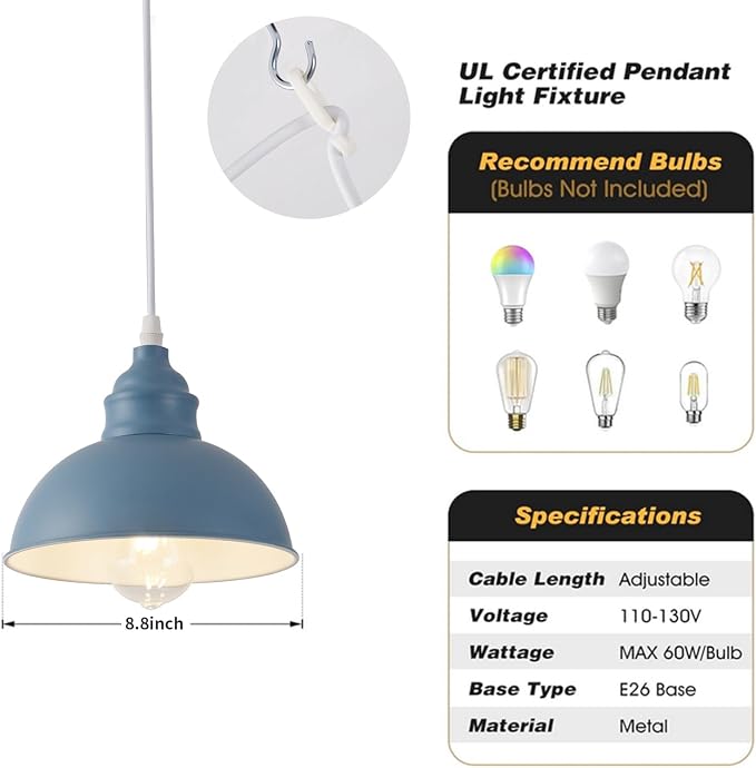 Plug in Pendant Light, 15FT Hanging Lights, On/Off Switch, Industrial Pendant - Image 3