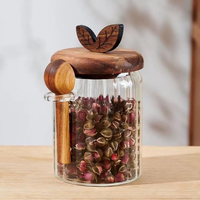 ANSQU Glass Jar with Wooden Lid and Spoon, 20.3oz Glass Food Storage Containers - Image 3
