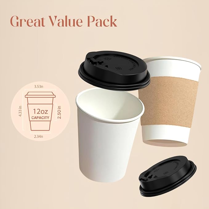 50 Pack 12 oz Compostable Coffee Cups - Image 4