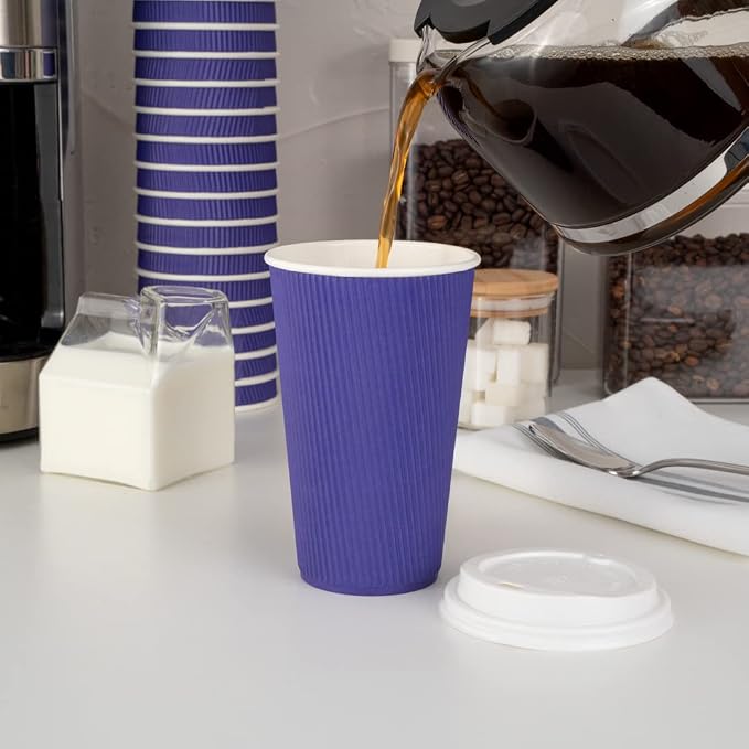 Restaurantware Ripple Wall Coffee Cups 25 Count 16 Ounce Insulated Royal Purple - Image 6