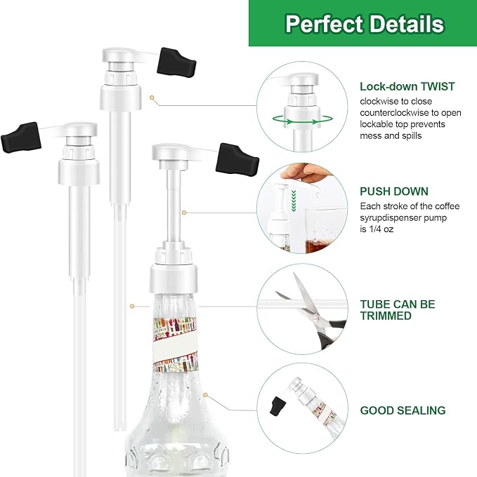 2pcs White Syrup Pump 750ml Glass Bottle White Coffee Syrup Pump - Image 4
