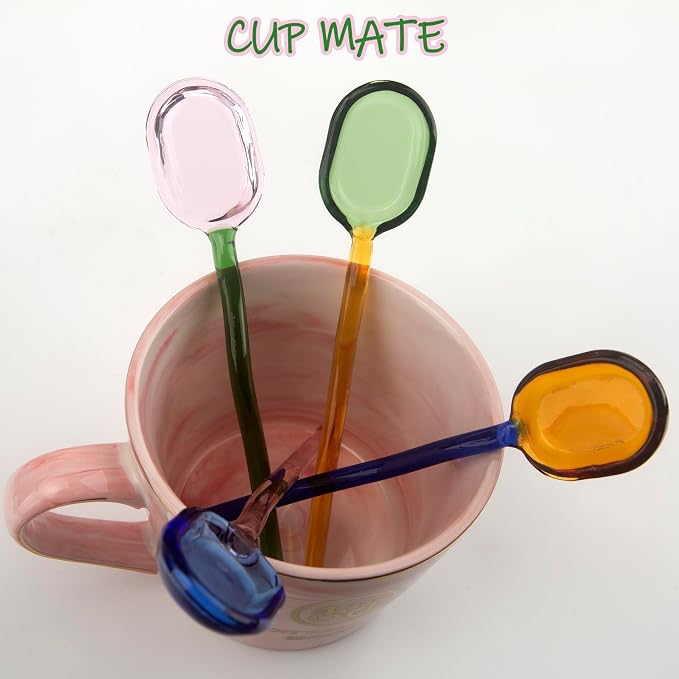 4Pcs Colorful Clear Curved Glass Coffee Stirring Spoons - Image 8