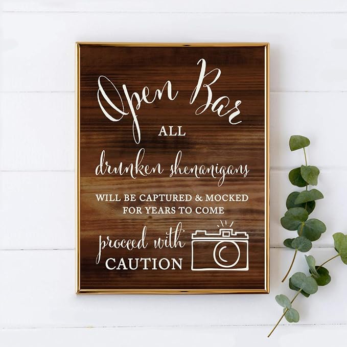 Andaz Press Wedding Party Signs, Rustic Wood Print, 8.5x11-inch, Open Bar All - Image 2