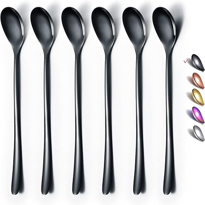 Black Long Handle Spoon, Coffee Stirrers, Premium Stainless Steel Coffee Spoons by HOMQUEN