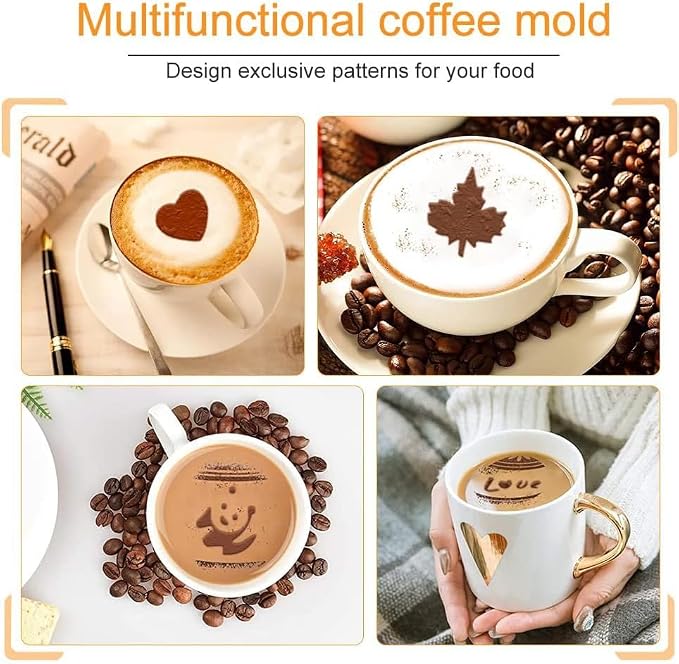 46 Coffee Stencils+2 Mesh Powder Shakers, Cake Baking Templates Coffee - Image 4