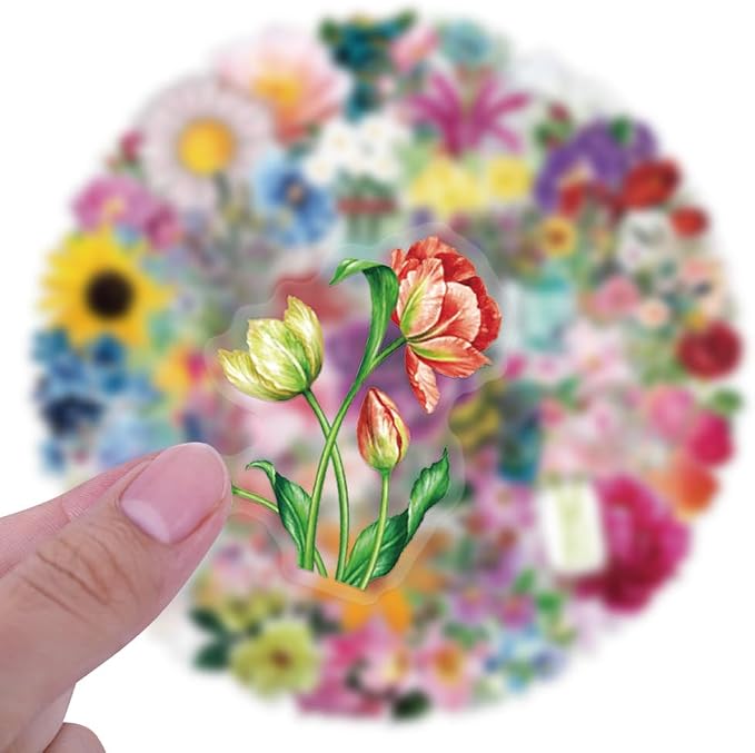 60Pcs Vintage Flower Stickers, Waterproof PET Floral Stickers - Image 3