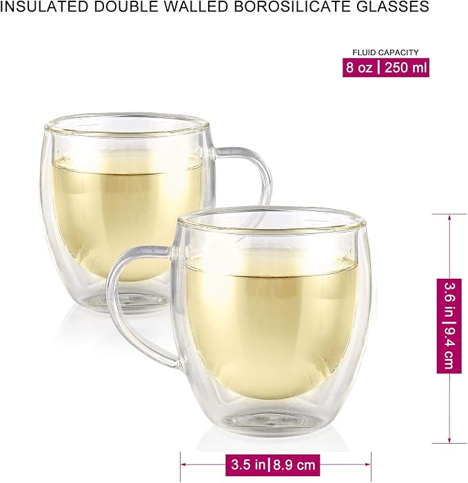 Teabloom Lead-Free Double Walled Cups – Set of 2 Insulated Glass Cups - Image 3