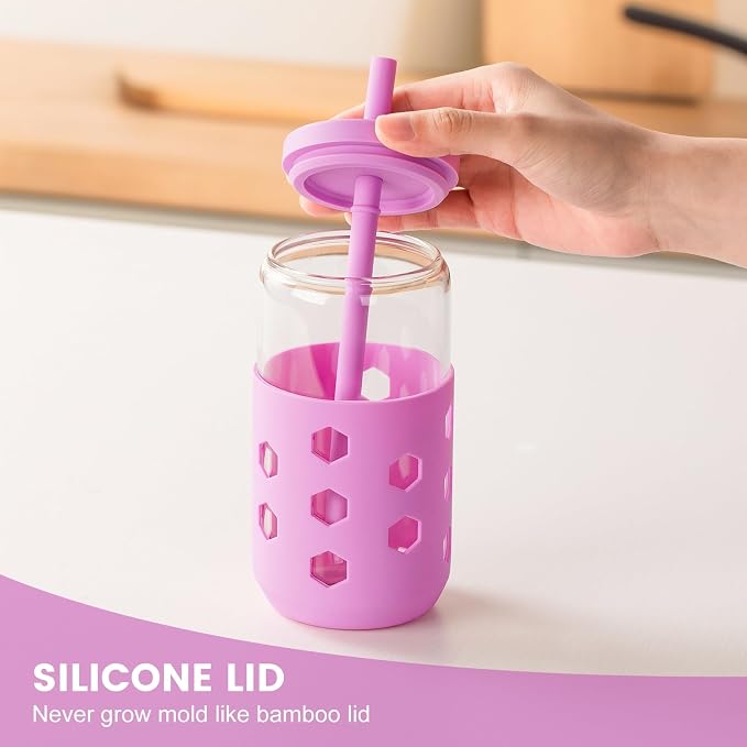 Mrsdry Glass Cups with Lids and Straws, 16oz Drinking Glasses Set with Silicone - Image 7