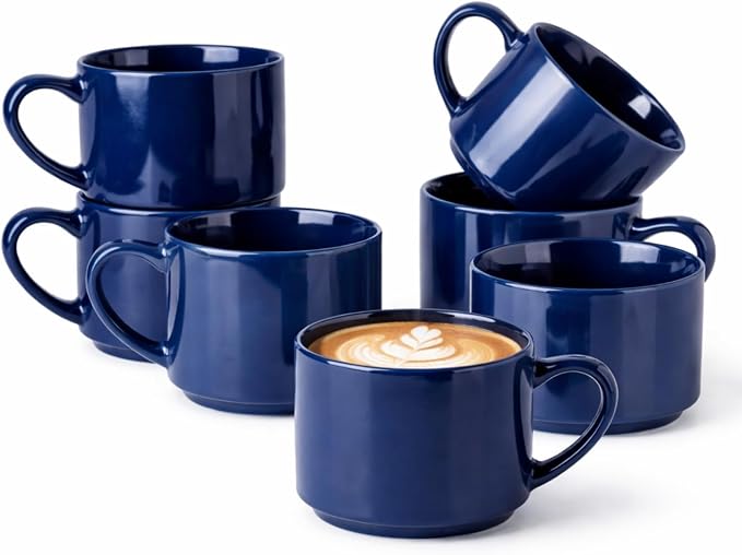 GBhome 14 OZ Coffee Mugs Set of 6, Stackable Ceramic Mugs by GBhome