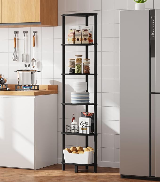 VIMBER Corner Shelf, 6-Tier Corner Bookshelf, Industrial Corner Ladder Shelf - Image 5